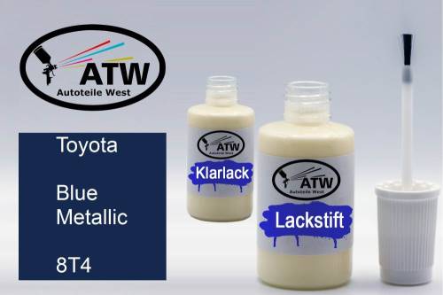 Toyota, Blue Metallic, 8T4: 20ml Lackstift + 20ml Klarlack - Set, von ATW Autoteile West.